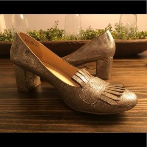 ModCloth brushed Gold loafers.
